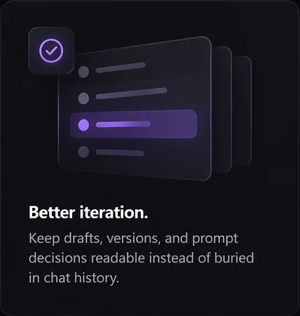 Version history: Compare iterations, restore strong versions, and keep change decisions visible.
